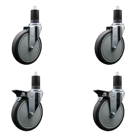Service Caster 6'' Thermoplastic Rubber Wheel Swivel 1-5/8'' Expanding Stem Caster Set 2 Brakes, 4PK SCC-EX20S614-TPRB-2-PLB-2-158